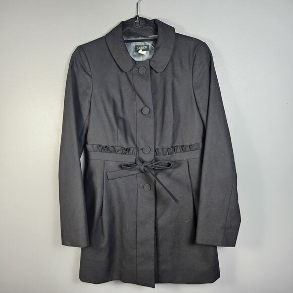 J. Crew Trench Coat Long Fully Lined Long Sleeve Ruffle Belt Collared Cotton - Picture 1 of 5